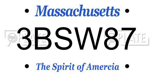3BSW87 Massachusetts License Plate