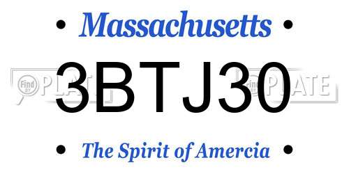3BTJ30 Massachusetts License Plate