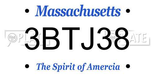3BTJ38 Massachusetts License Plate