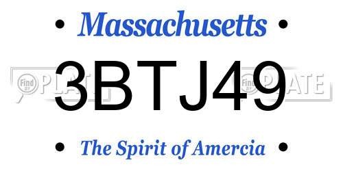 3BTJ49 Massachusetts License Plate