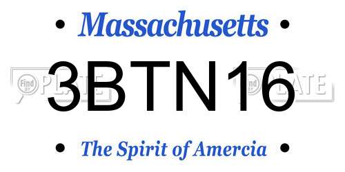 3BTN16 Massachusetts License Plate