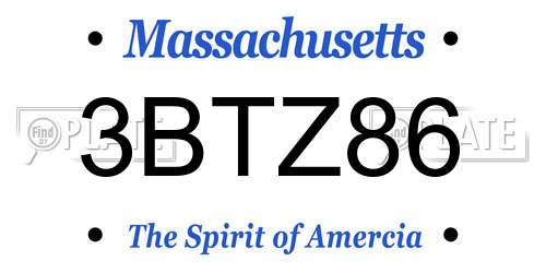 3BTZ86 Massachusetts License Plate