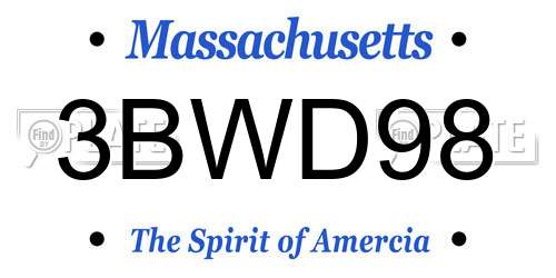 3BWD98 Massachusetts License Plate