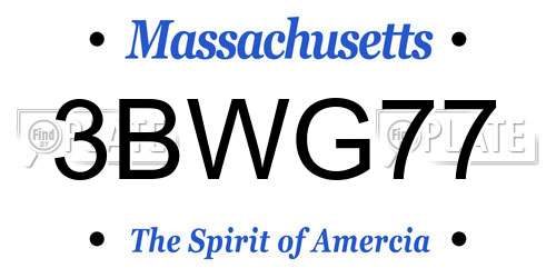 3BWG77 Massachusetts License Plate