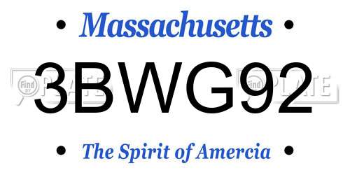3BWG92 Massachusetts License Plate