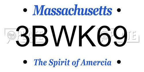 3BWK69 Massachusetts License Plate