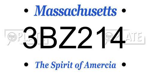 3BZ214 Massachusetts License Plate