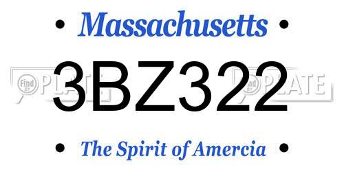 3BZ322 Massachusetts License Plate