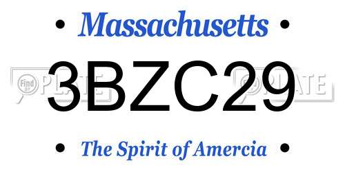 3BZC29 Massachusetts License Plate