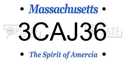 3CAJ36 Massachusetts License Plate