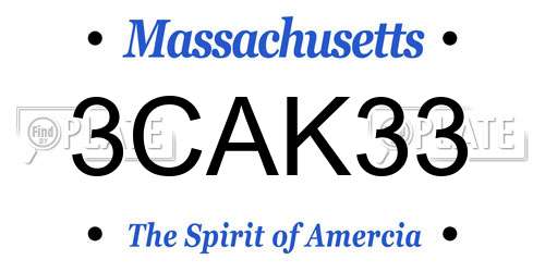 3CAK33 Massachusetts License Plate