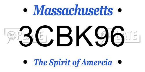 3CBK96 Massachusetts License Plate