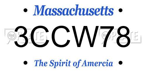 3CCW78 Massachusetts License Plate