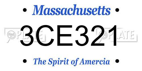 3CE321 Massachusetts License Plate