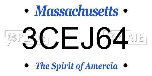 3CEJ64 Massachusetts License Plate