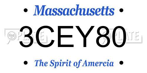 3CEY80 Massachusetts License Plate