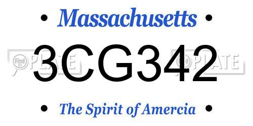3CG342 Massachusetts License Plate