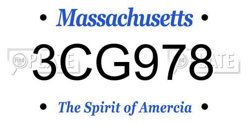 3CG978 Massachusetts License Plate