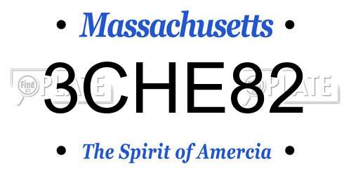 3CHE82 Massachusetts License Plate
