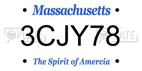 3CJY78 Massachusetts License Plate