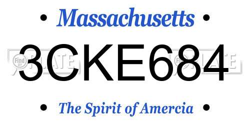 3CKE684 Massachusetts License Plate