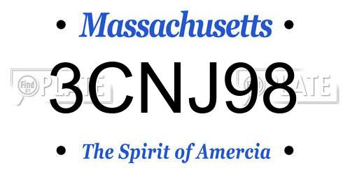 3CNJ98 Massachusetts License Plate