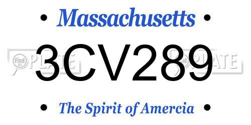 3CV289 Massachusetts License Plate