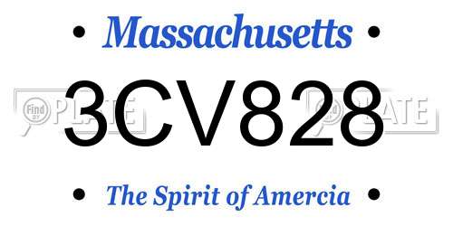 3CV828 Massachusetts License Plate