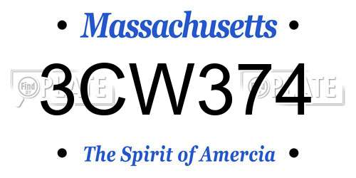 3CW374 Massachusetts License Plate