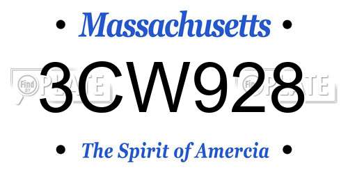 3CW928 Massachusetts License Plate