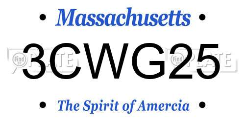 3CWG25 Massachusetts License Plate