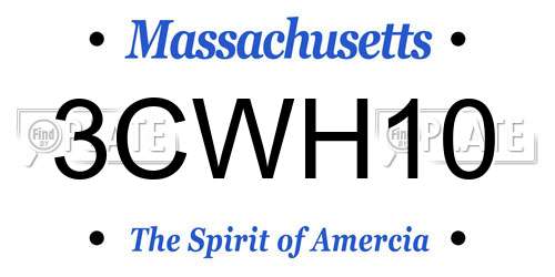 3CWH10 Massachusetts License Plate