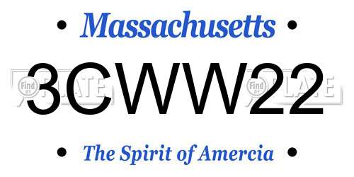 3CWW22 Massachusetts License Plate