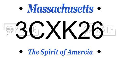 3CXK26 Massachusetts License Plate