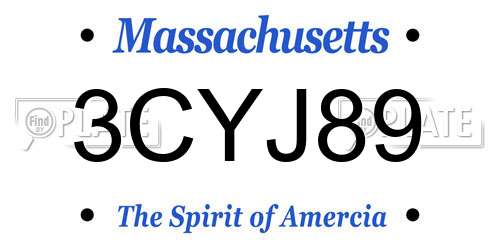 3CYJ89 Massachusetts License Plate