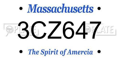 3CZ647 Massachusetts License Plate