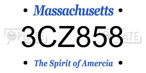 3CZ858 Massachusetts License Plate