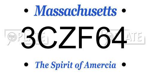 3CZF64 Massachusetts License Plate