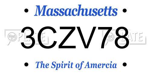 3CZV78 Massachusetts License Plate