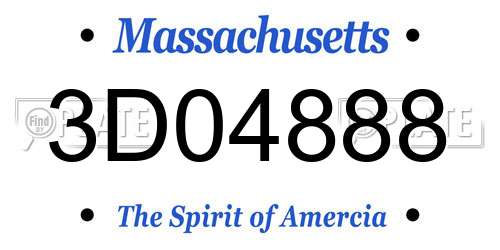 3D04888 Massachusetts License Plate