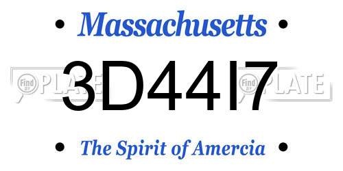 3D44I7 Massachusetts License Plate
