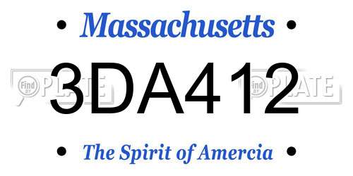 3DA412 Massachusetts License Plate