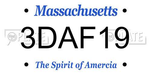 3DAF19 Massachusetts License Plate