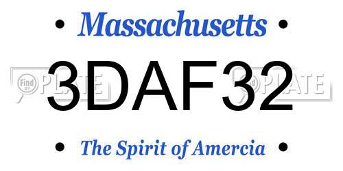3DAF32 Massachusetts License Plate