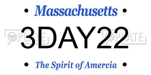 3DAY22 Massachusetts License Plate