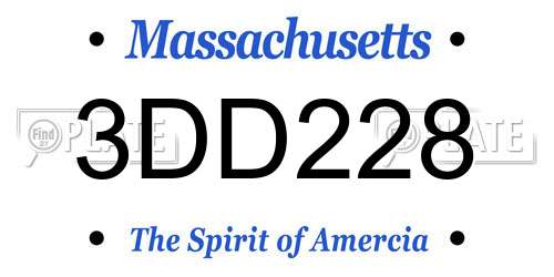 3DD228 Massachusetts License Plate