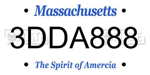 3DDA888 Massachusetts License Plate