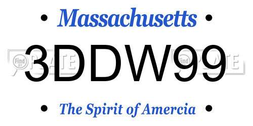 3DDW99 Massachusetts License Plate