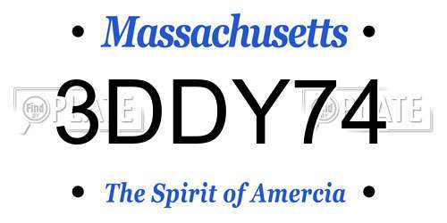 3DDY74 Massachusetts License Plate