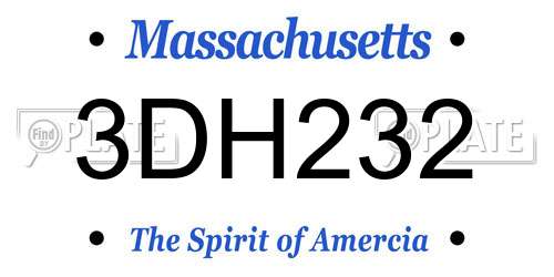 3DH232 Massachusetts License Plate